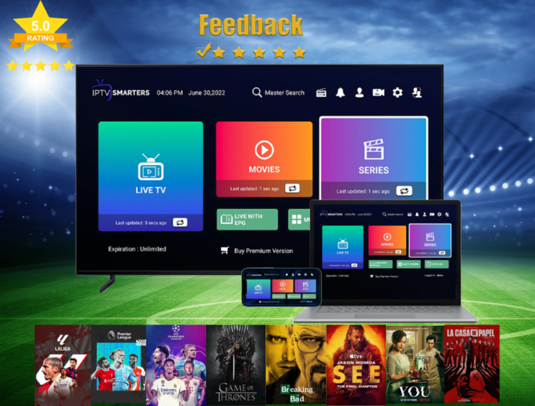 Digital screen showcasing various channels available on TVCrafter’s IPTV subscription service