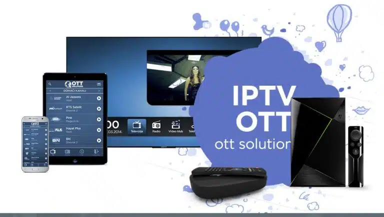 OTT Apps, IPTV Smarters Player, and various devices for seamless media streaming