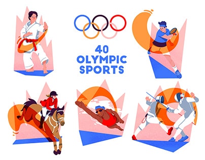 Collage of Olympic sports: Track and field, swimming, gymnastics, cycling, and more.